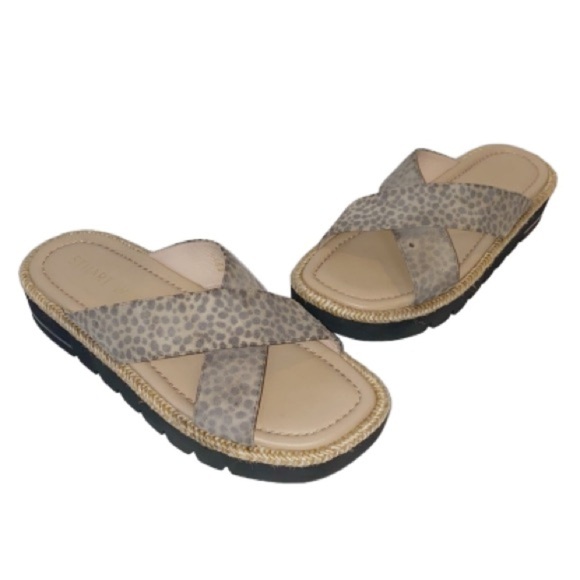 Stuart Weitzman Leopard Print Slide 7 Suede Sandals Rosa Lift Travel Confort - Picture 8 of 13